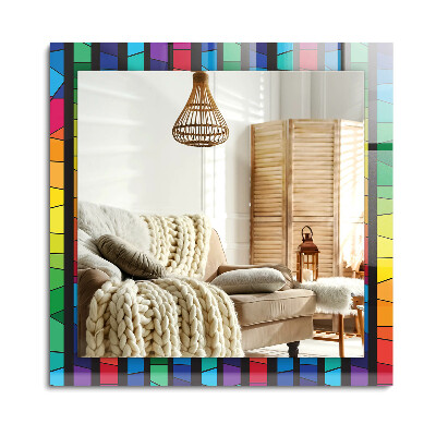 Lustro z nadrukiem prostokątne Kolorowe witrażowe paski