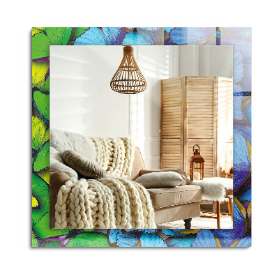 Lustro dekoracyjne prostokątne Niebieskie i zielone motyle