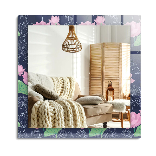 Lustro dekoracyjne prostokątne Różowe kwiaty lotosu