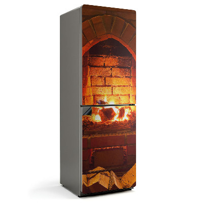 Mata magnetyczna na lodówkę Płonące drewno w kominku