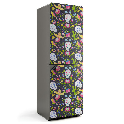 Mata magnetyczna na lodówkę Motyw czaszek wśród roślinności