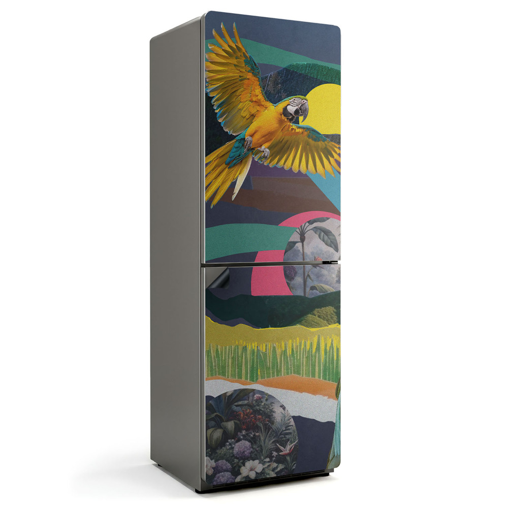 Mata magnetyczna na lodówkę Kolaż z papugą w wycinanym stylu