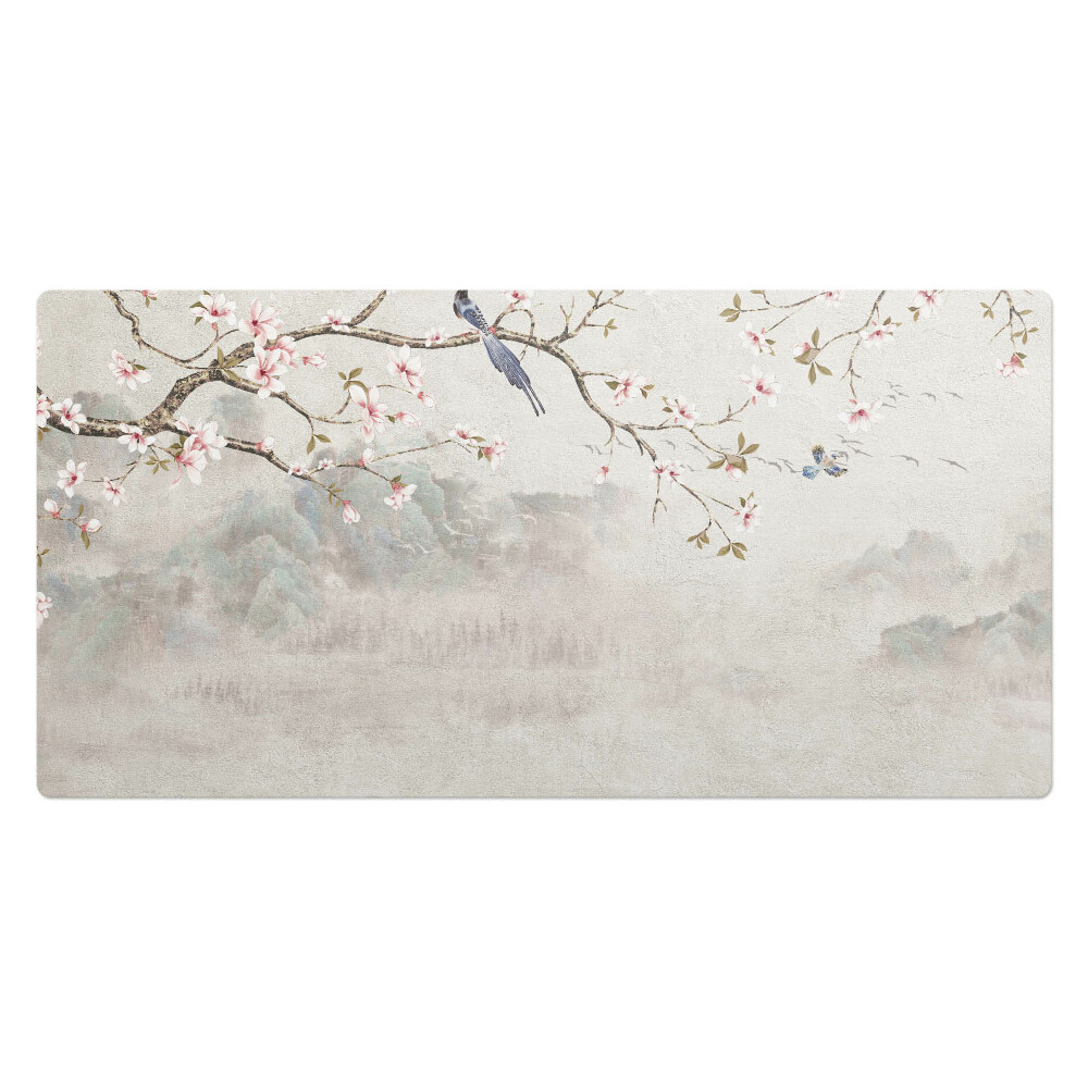 Podkładka na całe biurko Kwiaty i ptaki na gałęzi