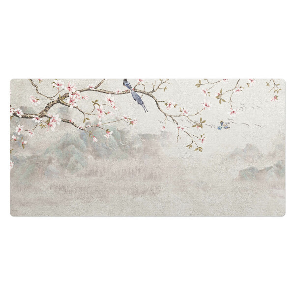 Podkładka na całe biurko Kwiaty i ptaki na gałęzi