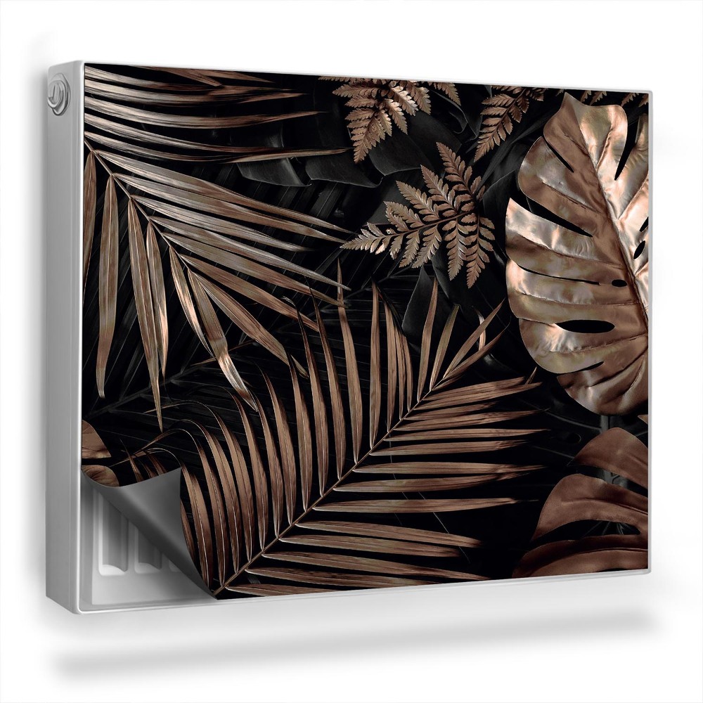 Mata magnesowa na kaloryfer Liście pomalowane na złoto na czarnym tle