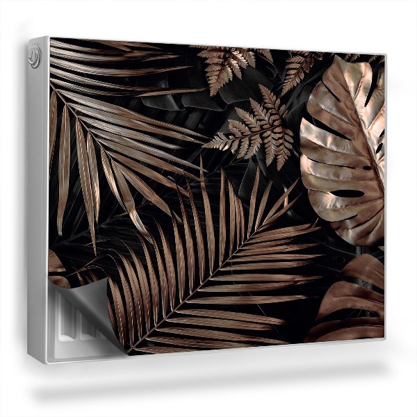 Mata magnesowa na kaloryfer Liście pomalowane na złoto na czarnym tle