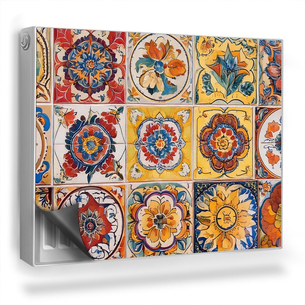 Mata magnetyczna na grzejnik Kolorowe stare kafelki w kwiatowe wzory