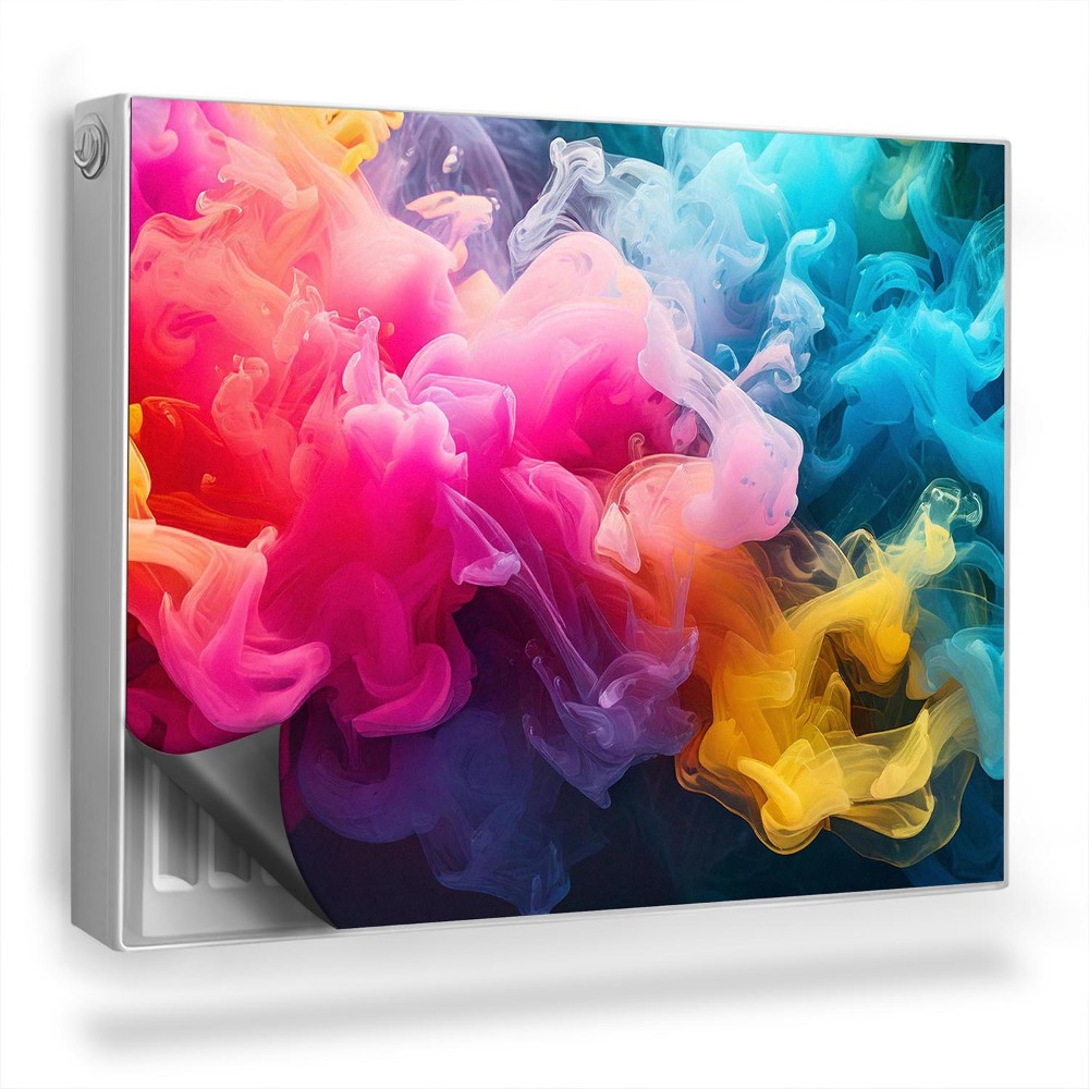 Mata magnetyczna na grzejnik Kłęby kolorowego gęstego dymu, ciemne tło