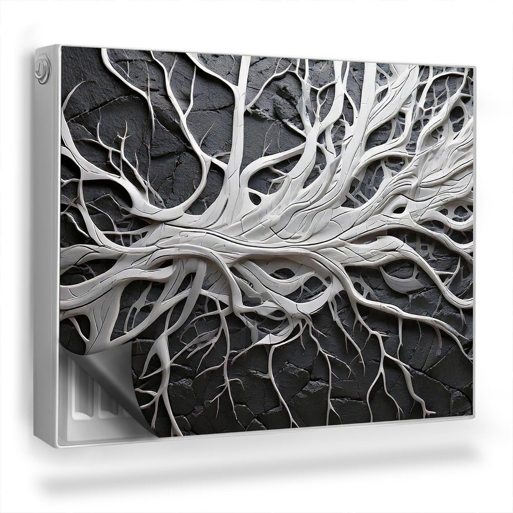 Mata magnetyczna na grzejnik Biały wzór przypominający gałęzie korzenie