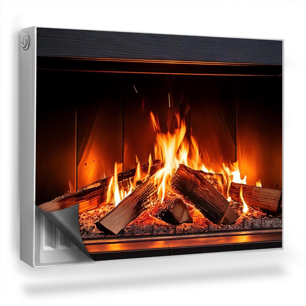 Mata magnesowa na kaloryfer Palący się kominek domowy z drewnem