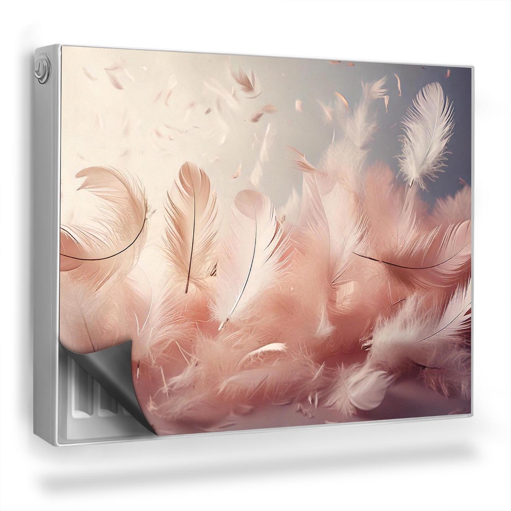 Mata magnesowa na kaloryfer Pióra o delikatnych barwach na ciemnym tle