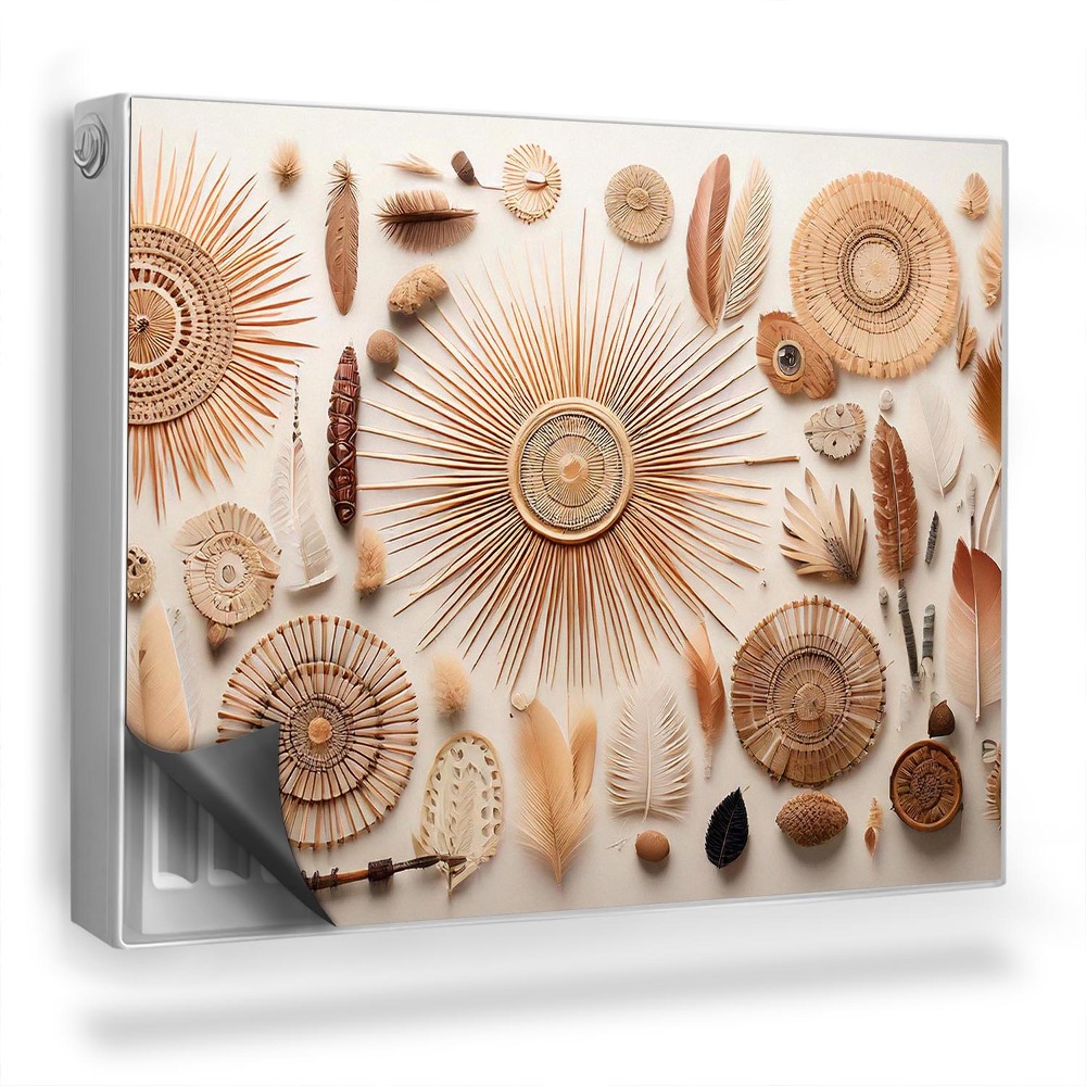 Mata magnesowa na kaloryfer Symbole boho pióra elementy roślinne