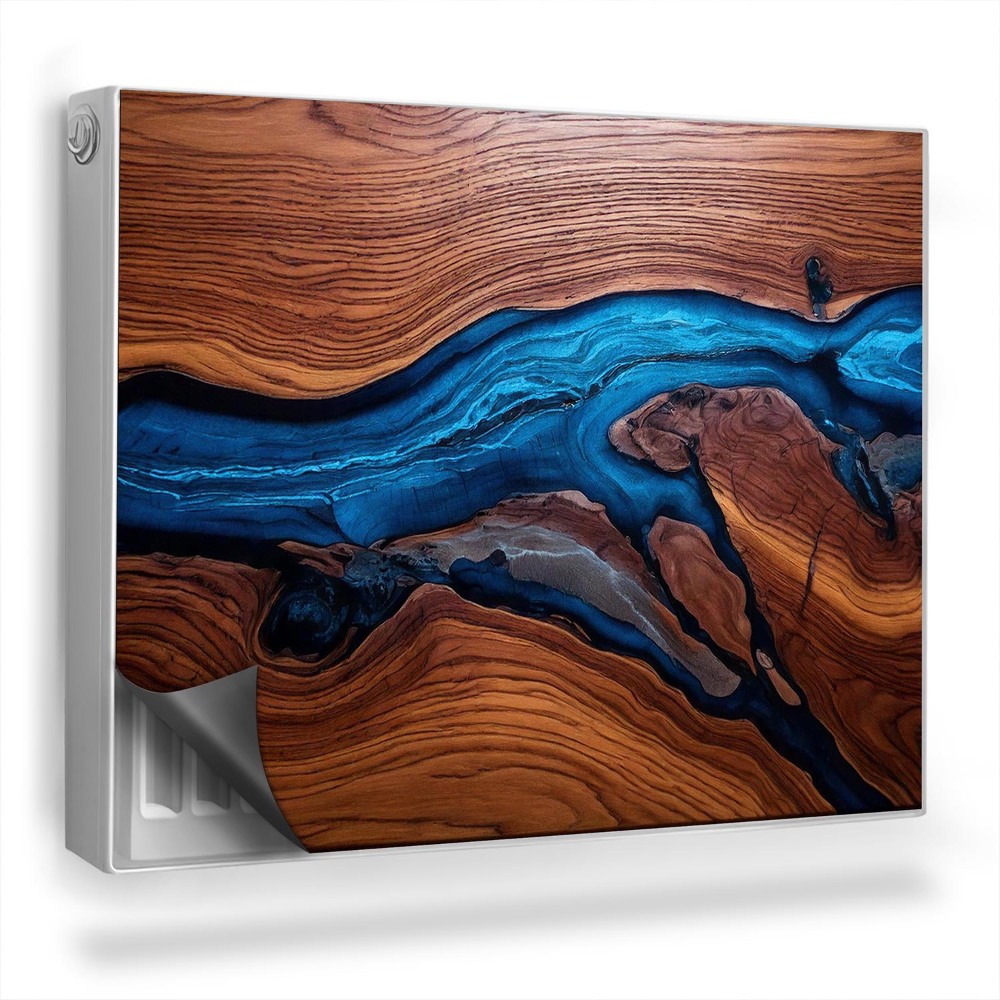 Mata magnetyczna na grzejnik Ciemne stare drewno, niebieska żywica