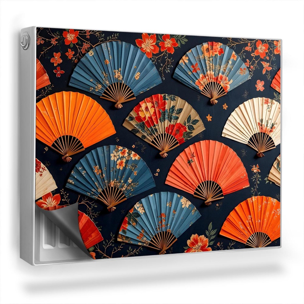 Mata magnesowa na kaloryfer Kolorowe wachlarze we wzory kwiatowe