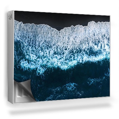 Mata magnesowa na kaloryfer Spieniona fala ocean fragment czarnej plaży