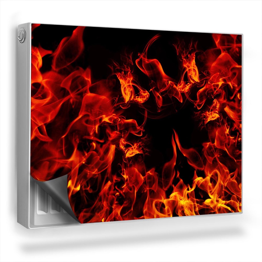 Mata magnesowa na kaloryfer Gorące płomienie ogień na ciemnym tle