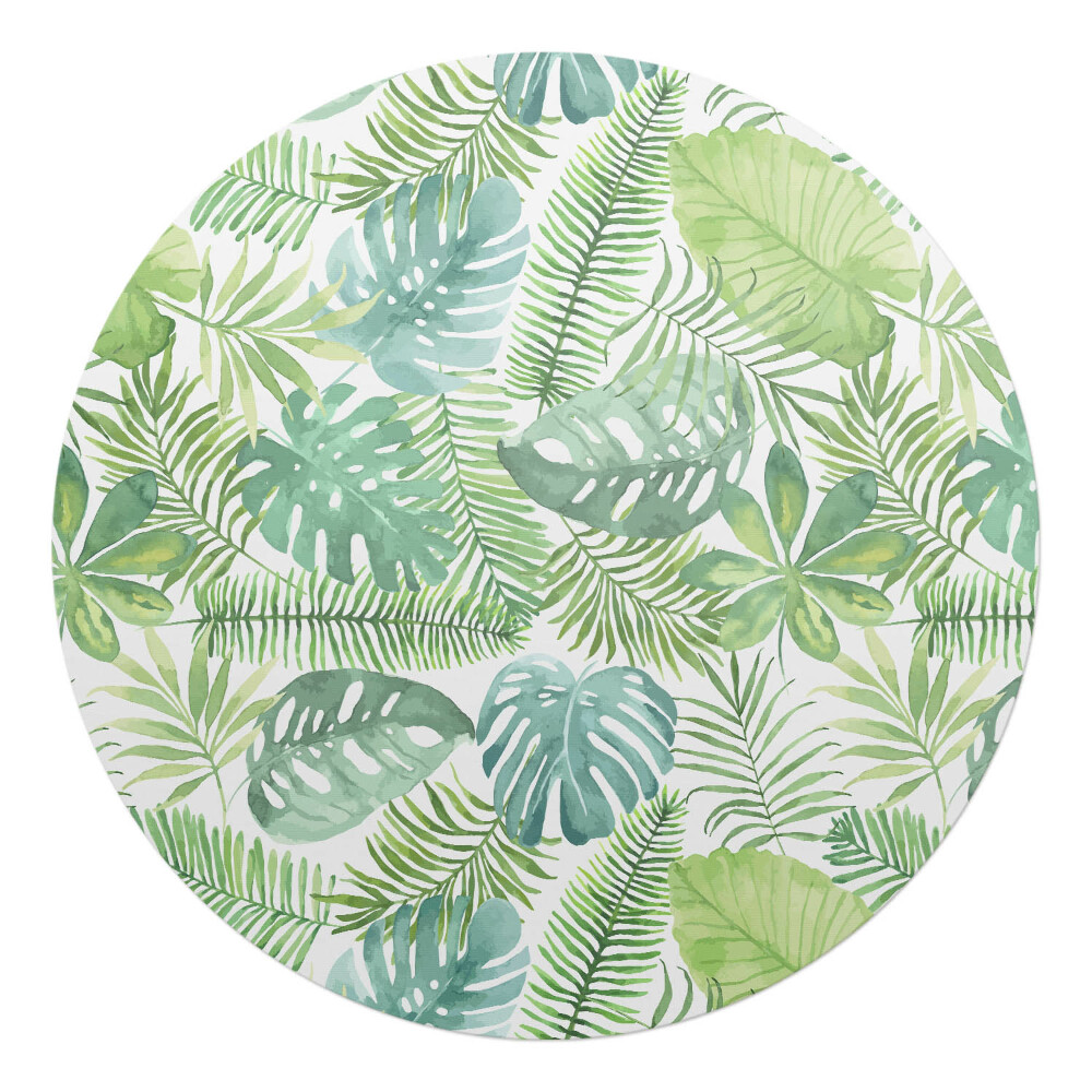 Mata na podłogę pod krzesło okrągła Liście tropikalne