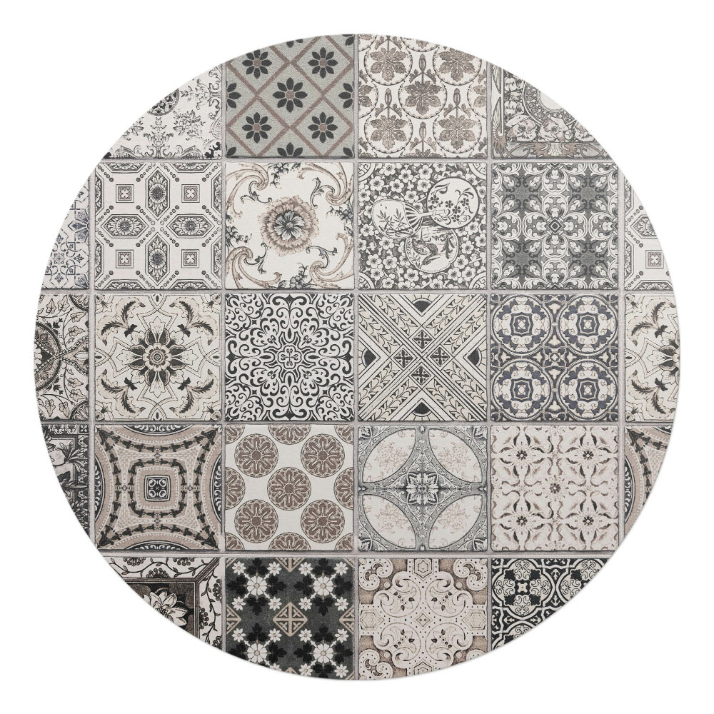 Mata pod fotel biurowy okrągła Kafelki w stylu retro