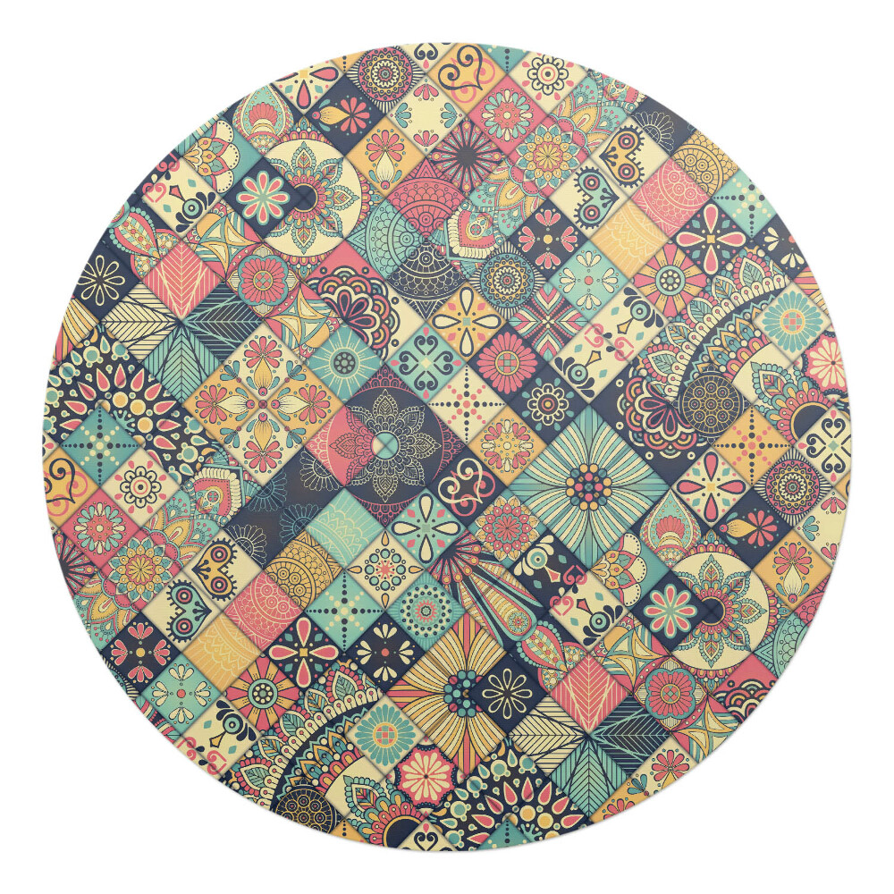 Mata pod fotel biurowy okrągła Patchwork kwiatowy