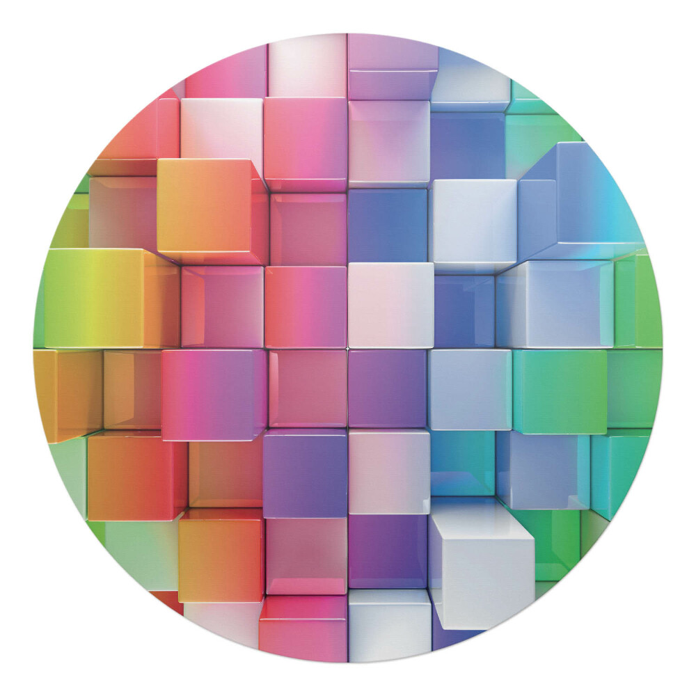 Mata na podłogę pod krzesło okrągła Kolorowe sześciany 3D