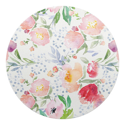 Podkładka pod krzesło obrotowe okrągła Kwiatowy wzór akwarela
