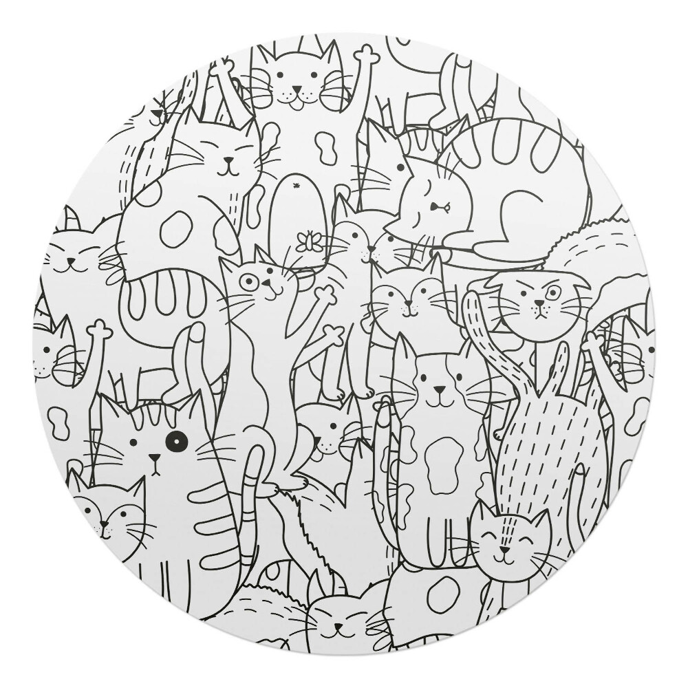 Mata pod krzesło okrągła Rysunek kotów