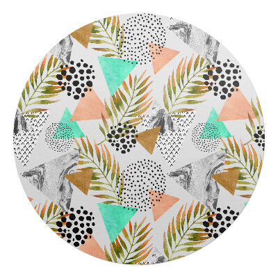 Podkładka pod krzesło obrotowe okrągła Geometryczne liście