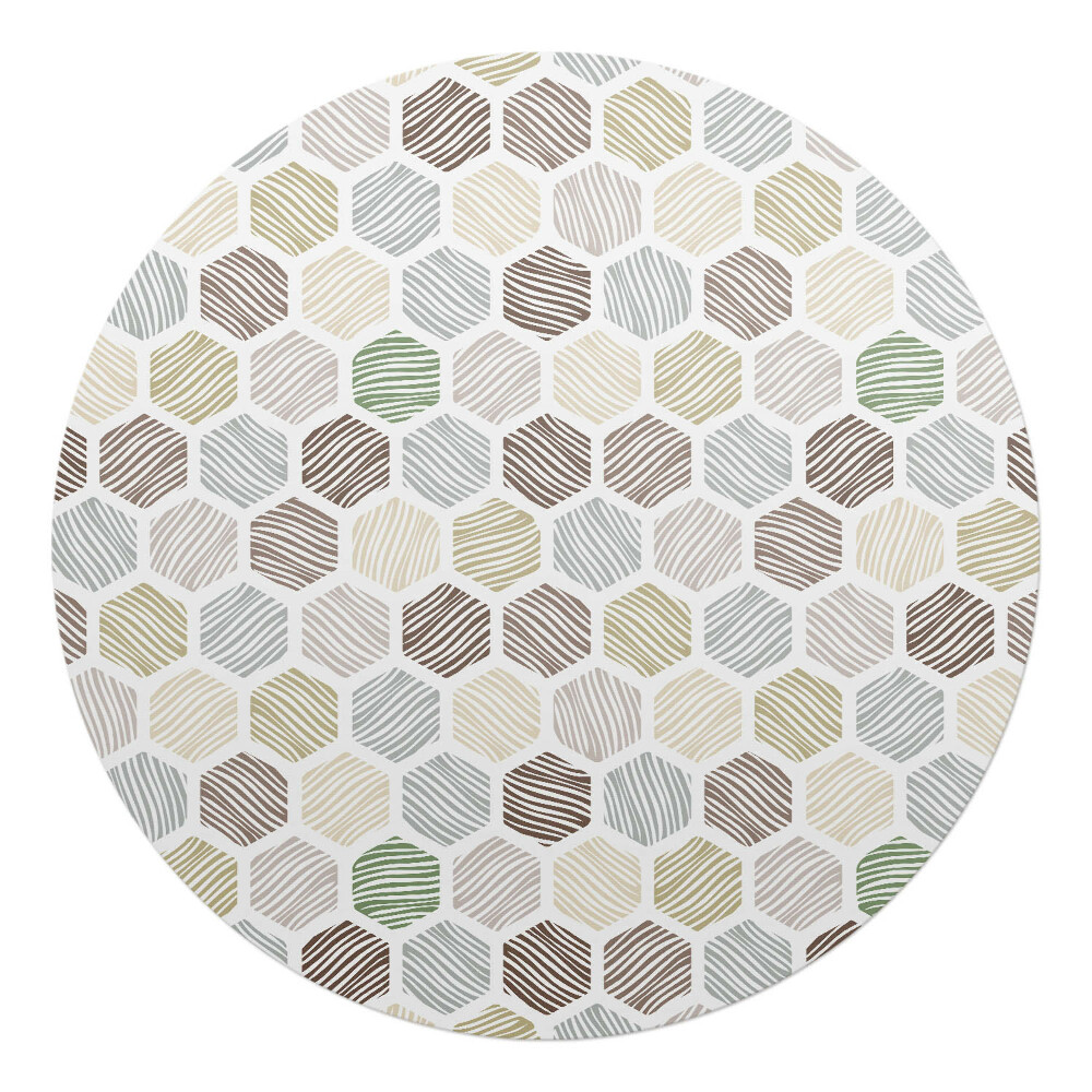 Mata pod krzesło okrągła Sześciokąty z paskami