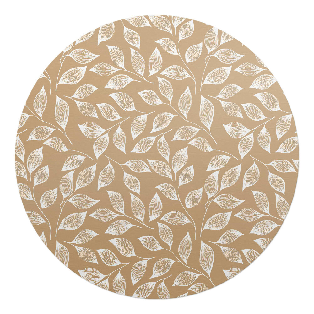 Mata na podłogę pod krzesło okrągła Liście na gałązkach