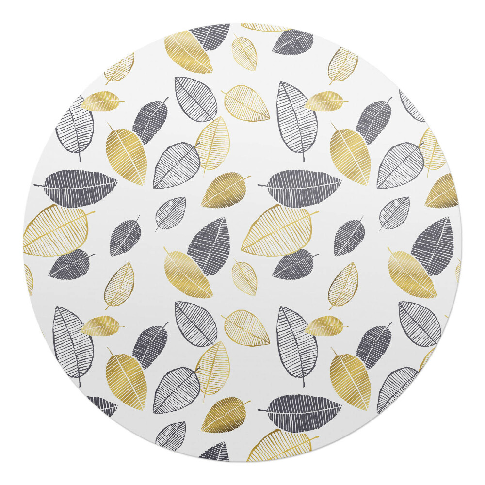 Mata na podłogę pod krzesło okrągła Liściasty wzór retro