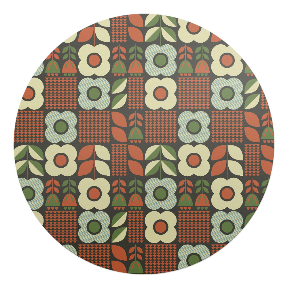 Mata na podłogę pod krzesło okrągła Retro kwiaty i liście