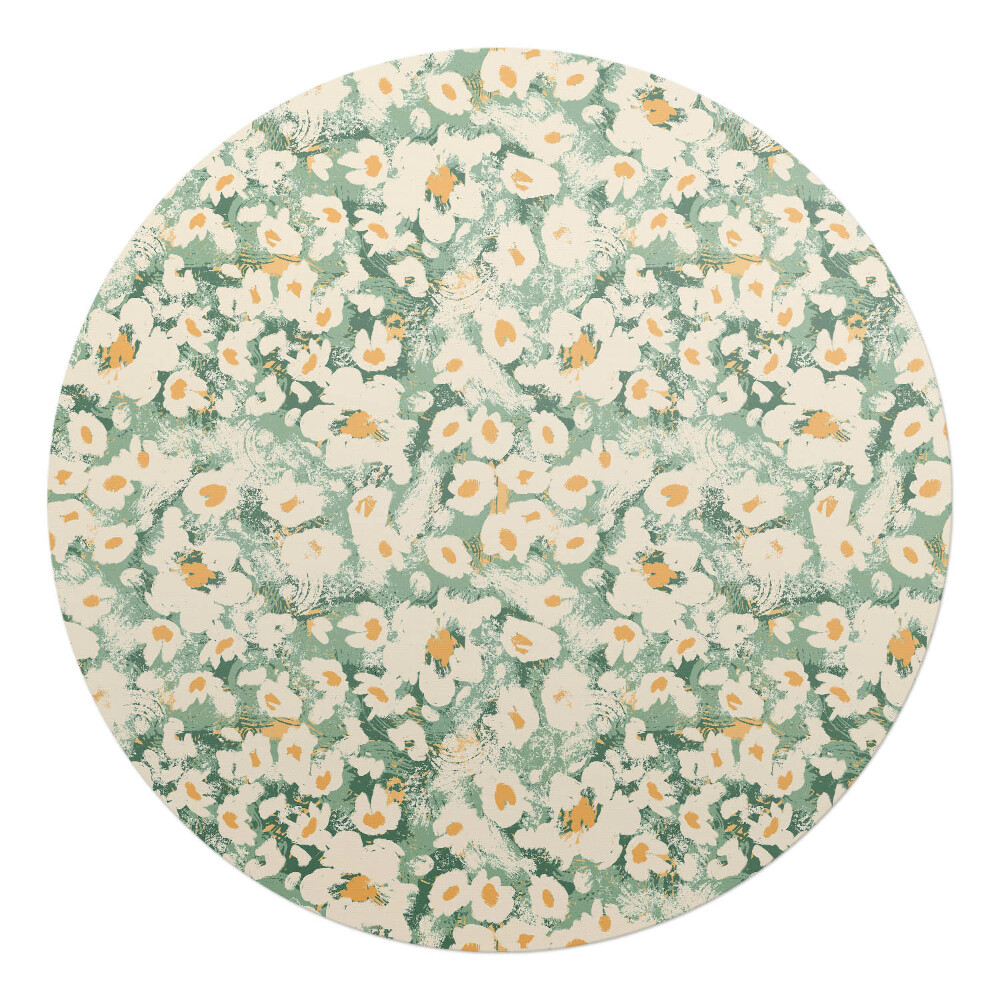 Mata pod krzesło okrągła Kwiatowy wzór retro