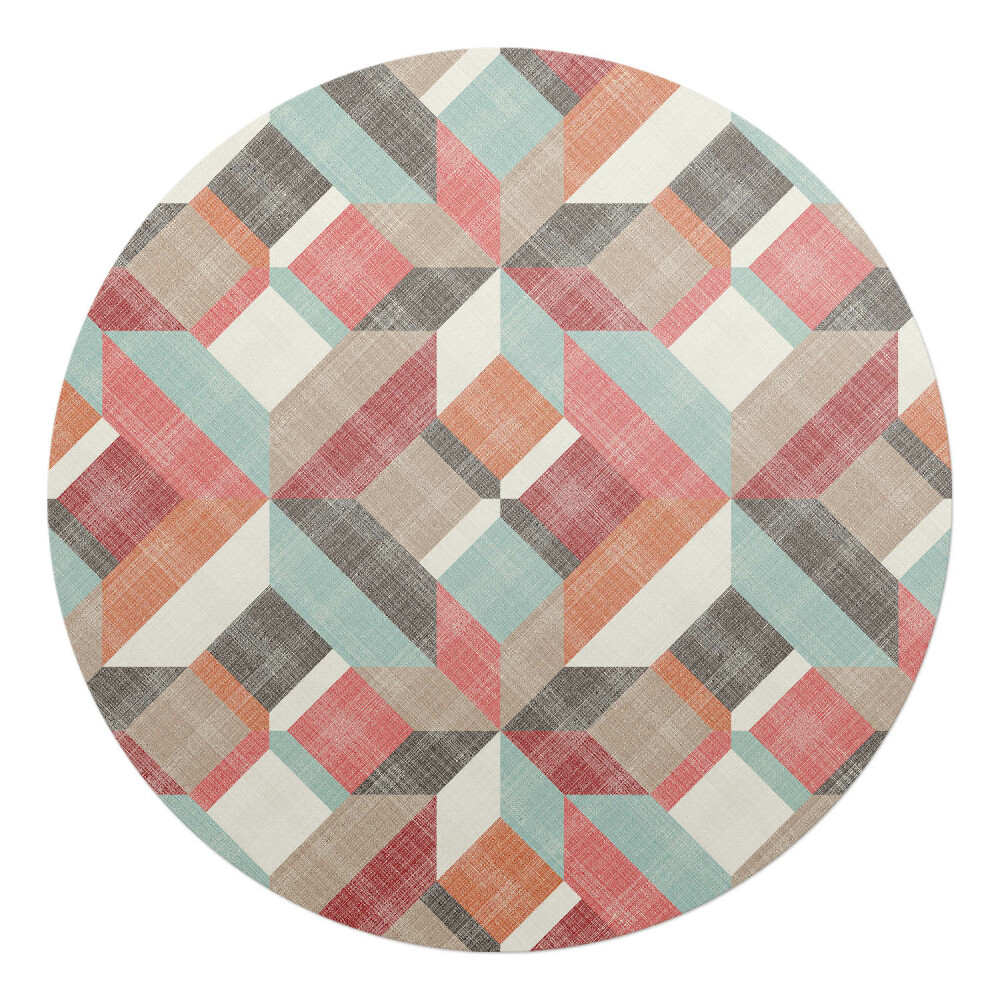 Mata pod fotel biurowy okrągła Geometryczny wzór retro