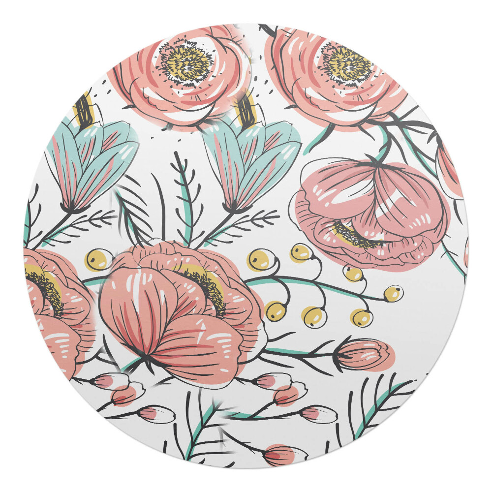 Podkładka pod krzesło obrotowe okrągła Kwiatowy wzór retro