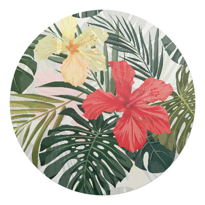 Mata pod fotel biurowy okrągła Tropikalne kwiaty liście