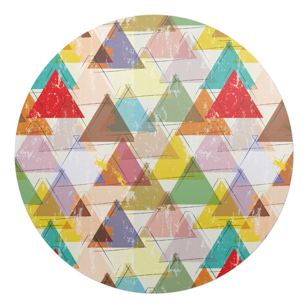 Mata na podłogę pod krzesło okrągła Kolorowe trójkąty retro