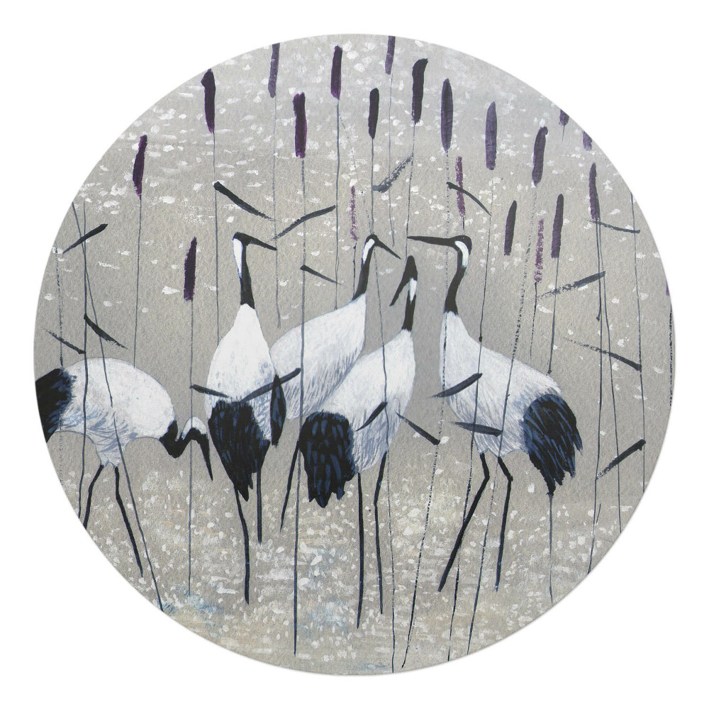 Podkładka pod krzesło obrotowe okrągła Żurawie w trzcinach