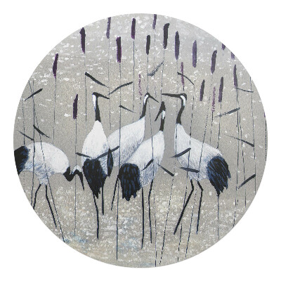 Podkładka pod krzesło obrotowe okrągła Żurawie w trzcinach