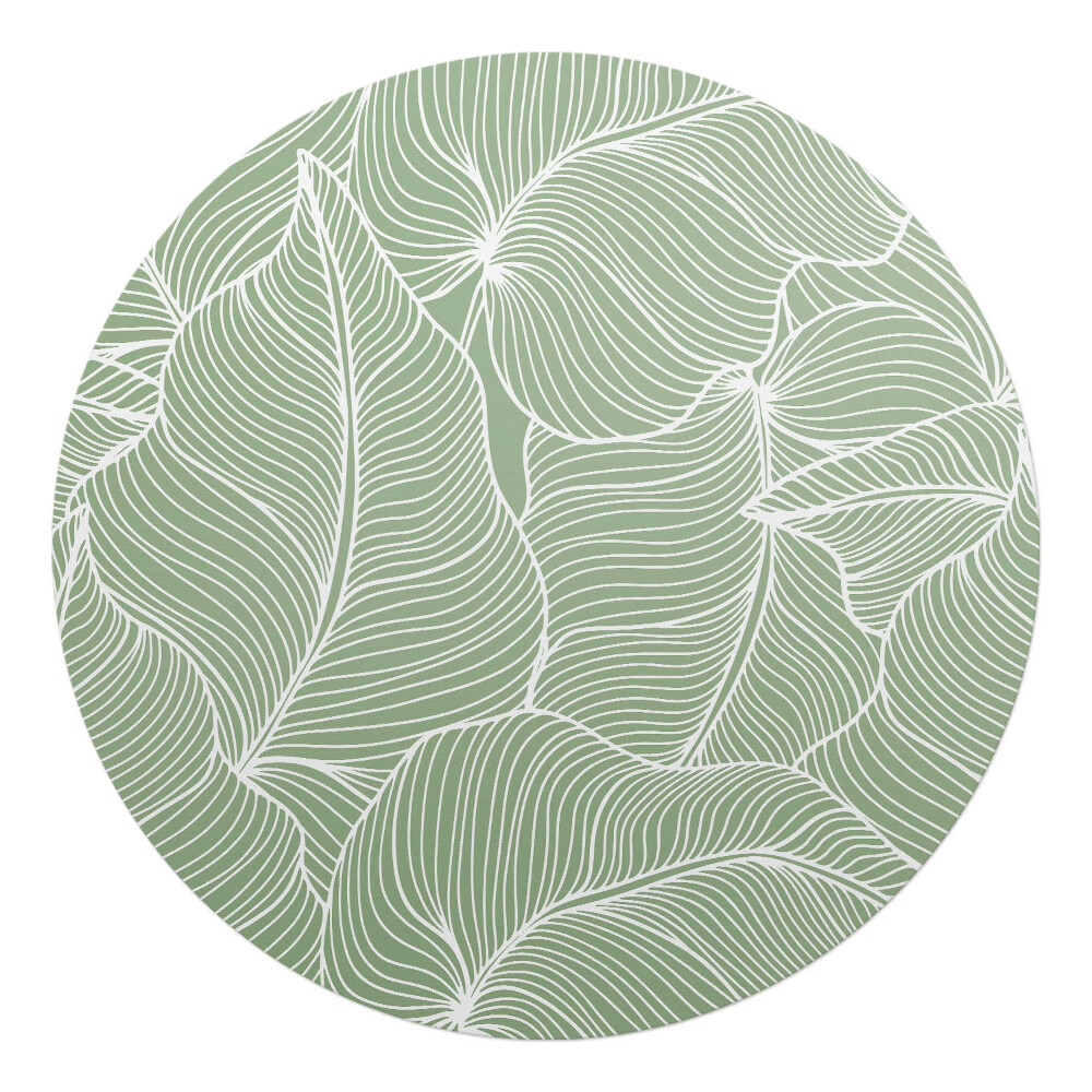 Mata pod fotel biurowy okrągła Liście z liniami