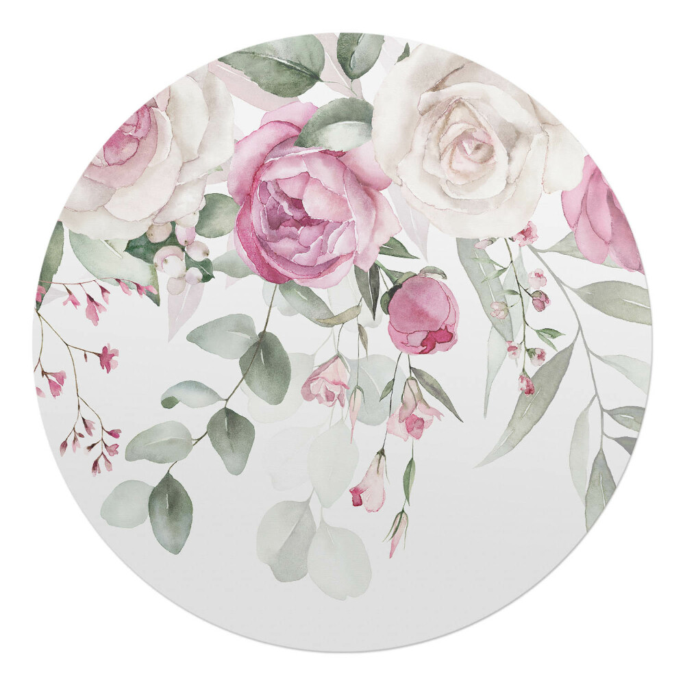 Mata pod krzesło okrągła Pastelowe kwiaty i liście