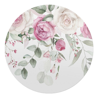 Mata pod krzesło okrągła Pastelowe kwiaty i liście