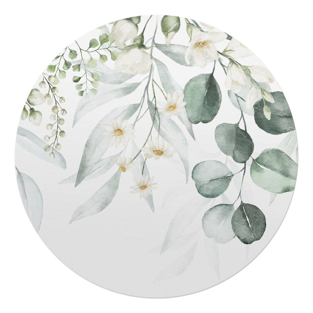 Mata na podłogę pod krzesło okrągła Kwiatowy wzór liści