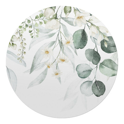 Mata na podłogę pod krzesło okrągła Kwiatowy wzór liści