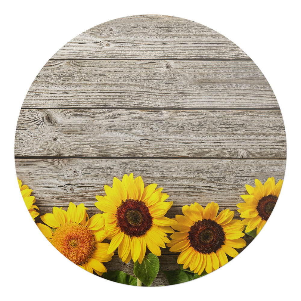 Podkładka pod krzesło okrągła Słoneczniki na tle drewna