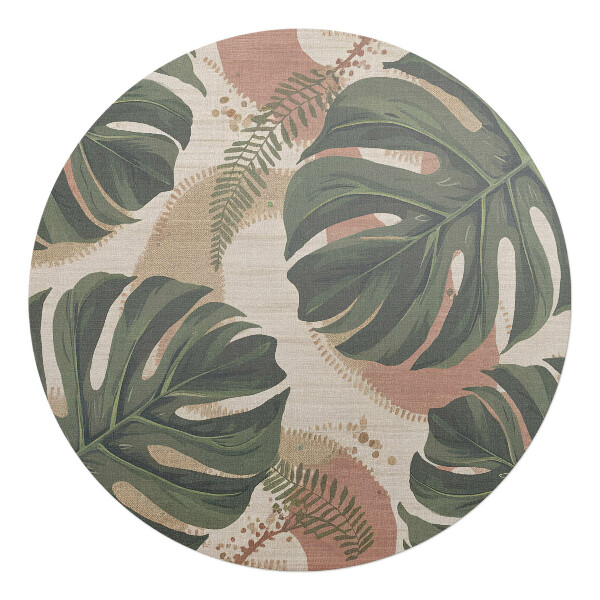 Podkładka pod krzesło obrotowe okrągła Liście monstera retro