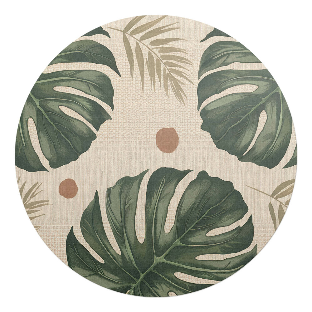 Mata na podłogę pod krzesło okrągła Liście tropikalne