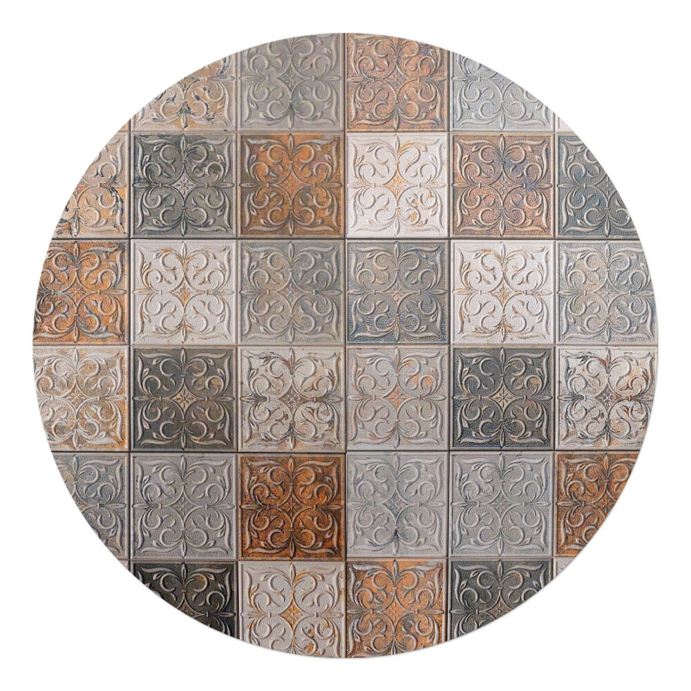 Mata pod krzesło okrągła Kwadratowy wzór retro