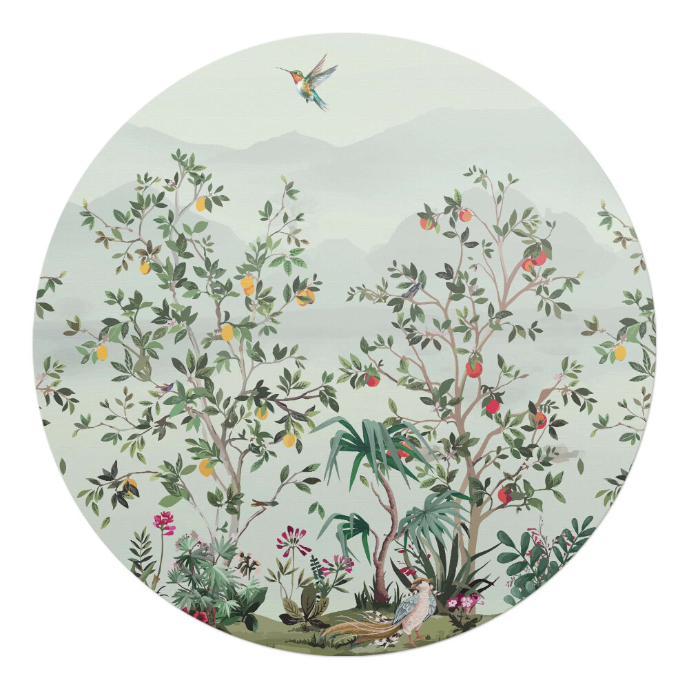 Podkładka pod krzesło okrągła Egzotyczne ptaki wśród drzew