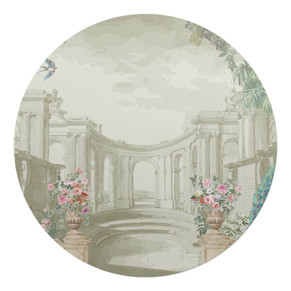 Mata pod krzesło okrągła Pałacowy ogród z ptakami