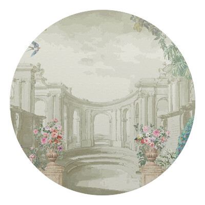 Mata pod krzesło okrągła Pałacowy ogród z ptakami